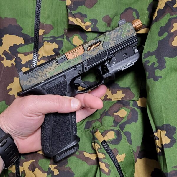 Camo pistol with weapon light