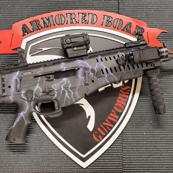 Custom rifle with lightning-themed finish